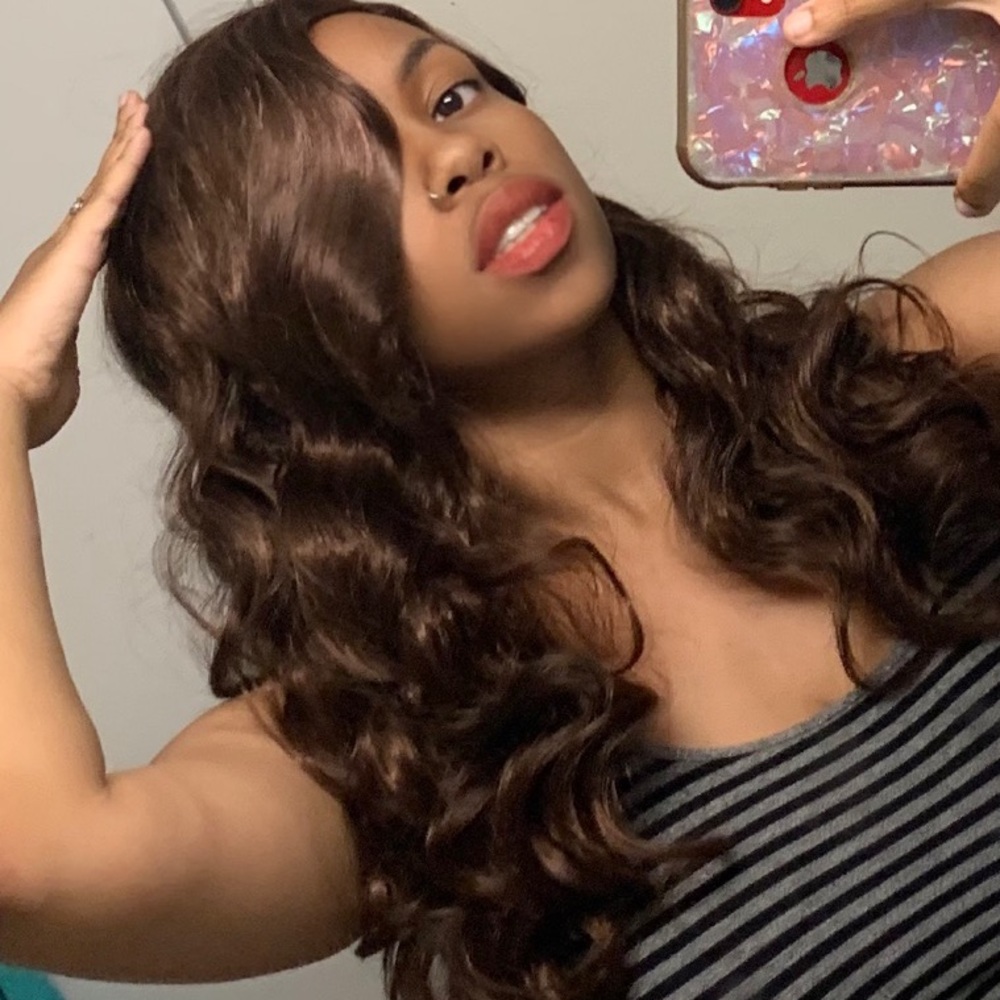 Body Wave Human Hair Blend Brown 20 Inch Wig